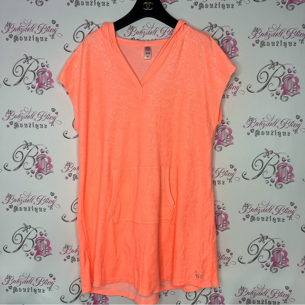 Sparkly terry cloth towel dress coverup beach swimming orange glitter bling 💎💎